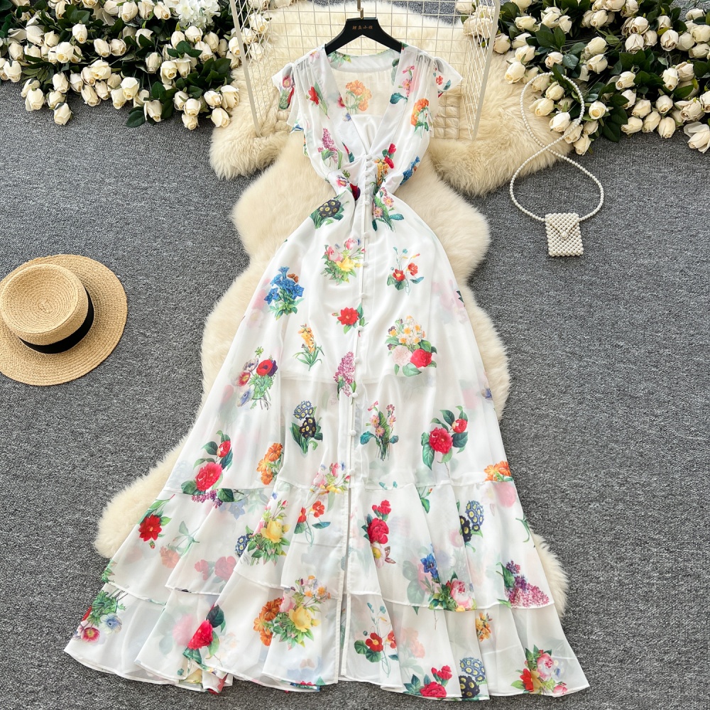 Chiffon long dress boats sleeve dress for women