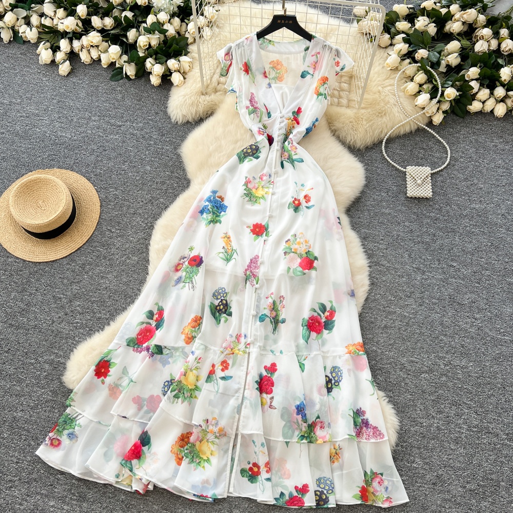 Chiffon long dress boats sleeve dress for women