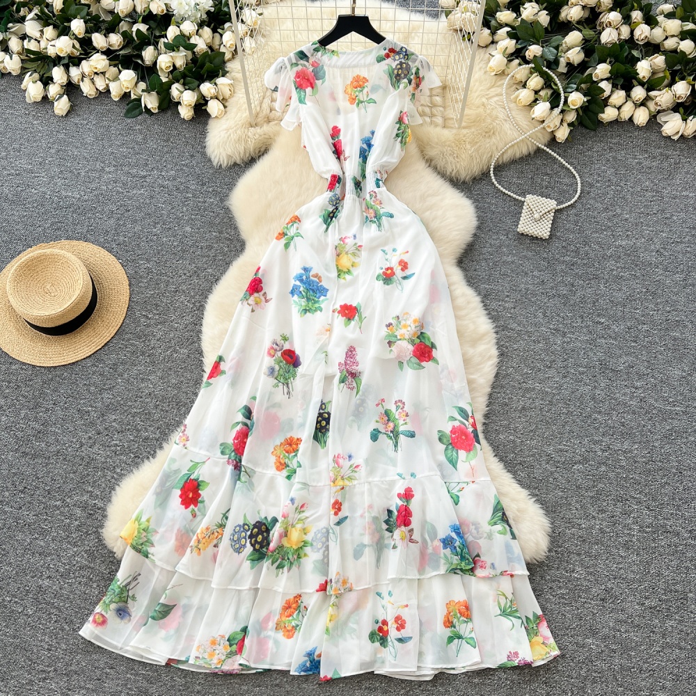 Chiffon long dress boats sleeve dress for women