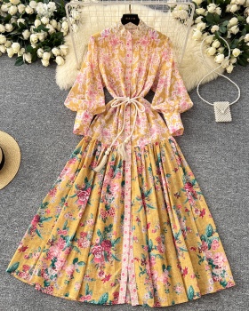 European style printing dress crimp long dress for women