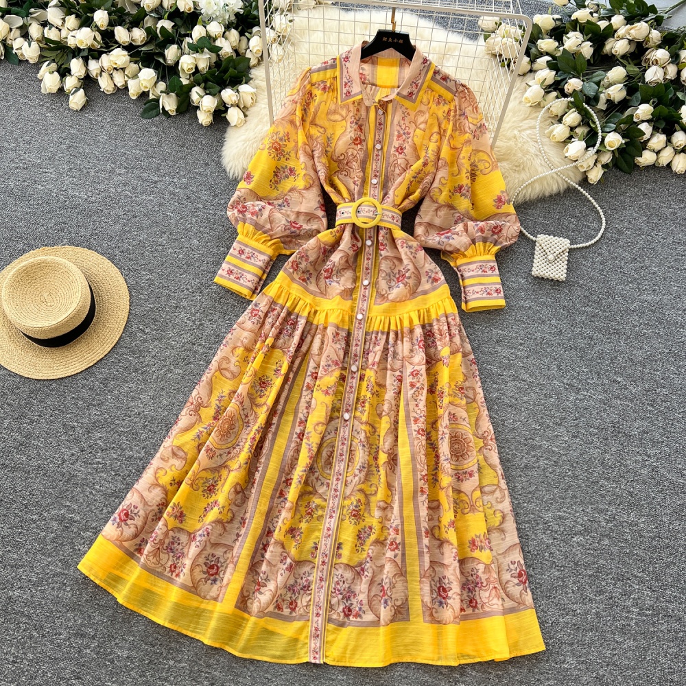 Vacation single-breasted long dress lapel dress