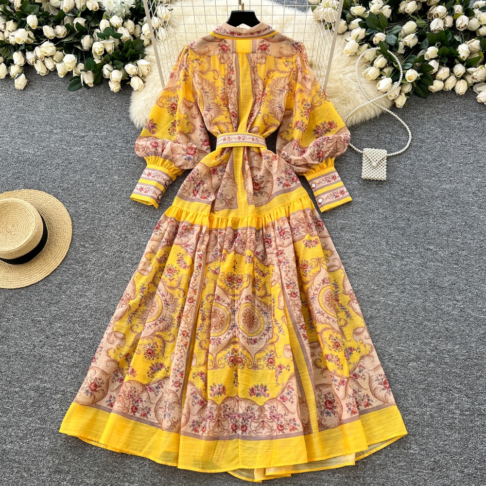 Vacation single-breasted long dress lapel dress