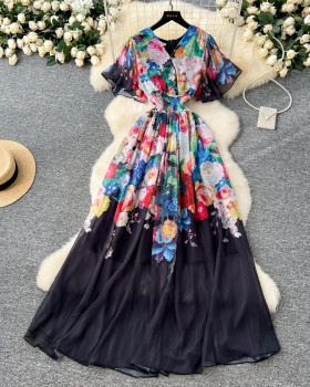 Vacation France style dress summer chiffon long dress for women