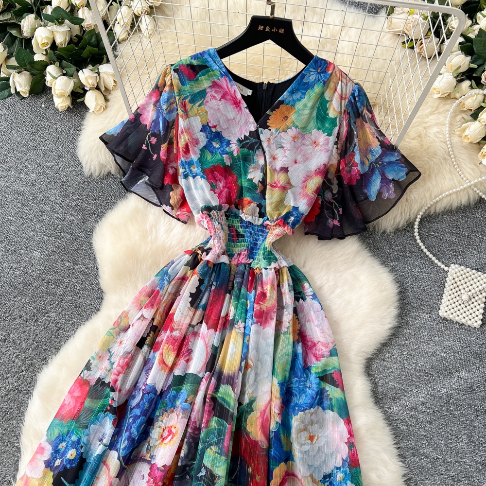 Vacation France style dress summer chiffon long dress for women