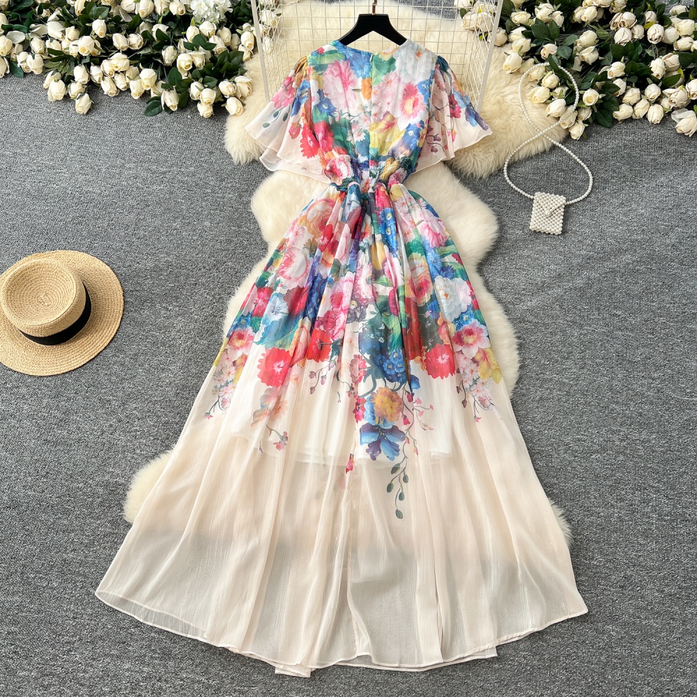 Vacation France style dress summer chiffon long dress for women