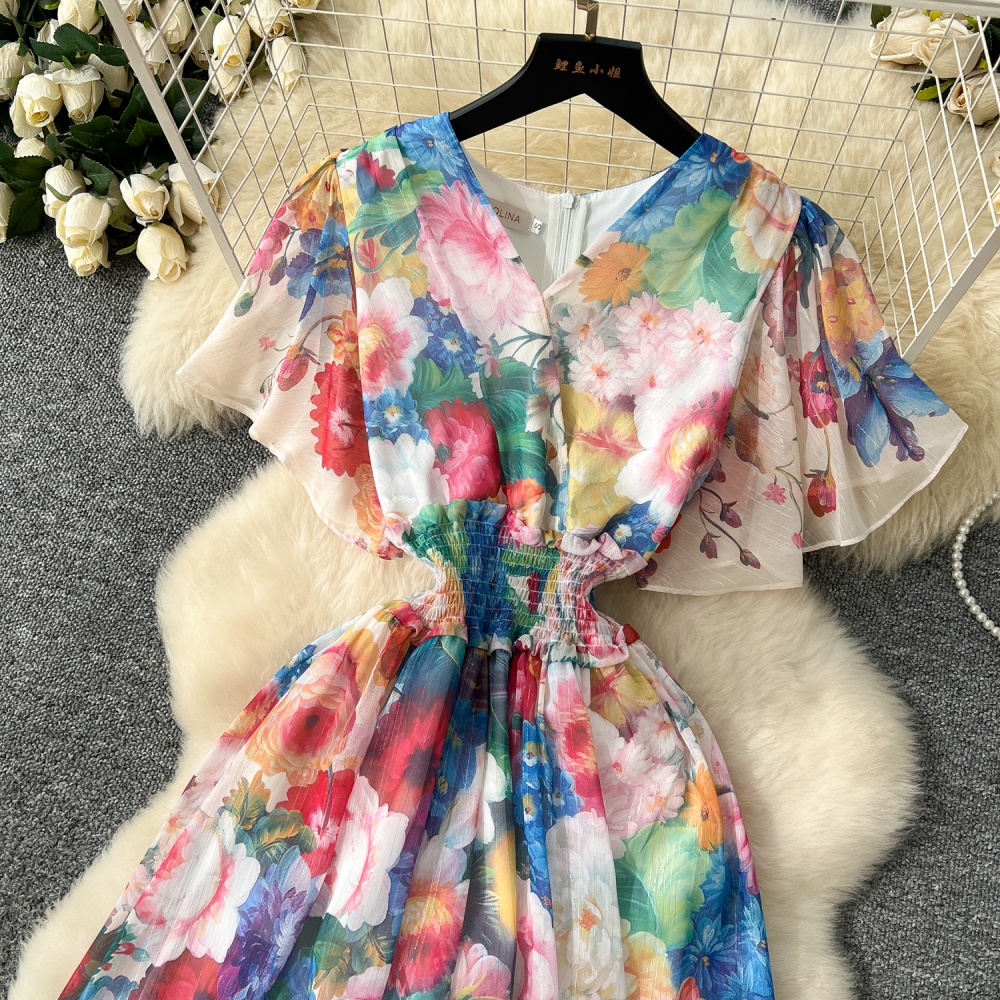 Vacation France style dress summer chiffon long dress for women