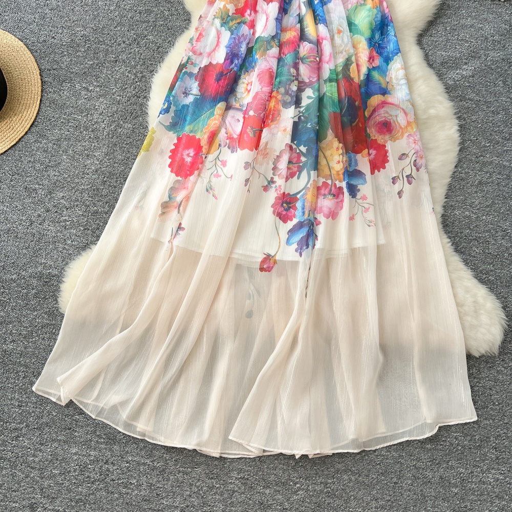 Vacation France style dress summer chiffon long dress for women