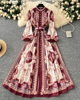 Single-breasted dress temperament long dress for women