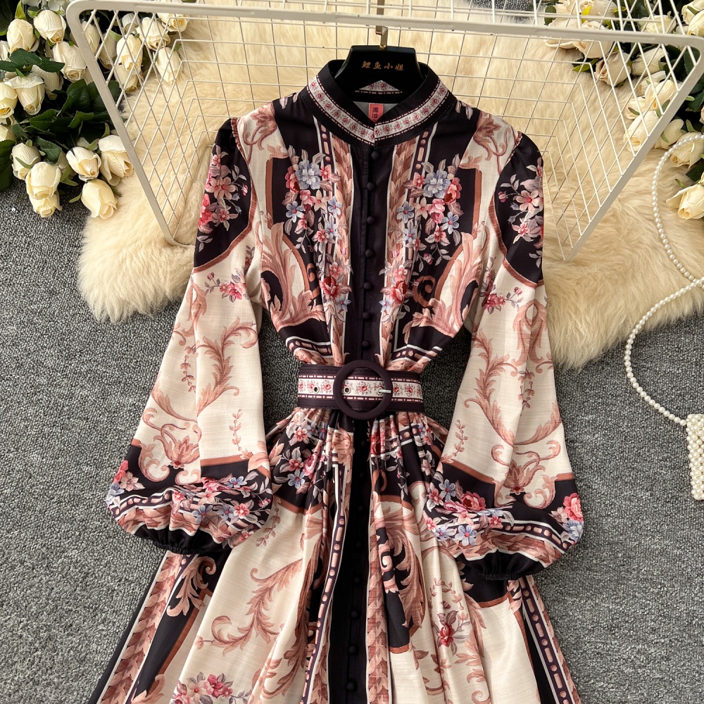 Single-breasted dress temperament long dress for women