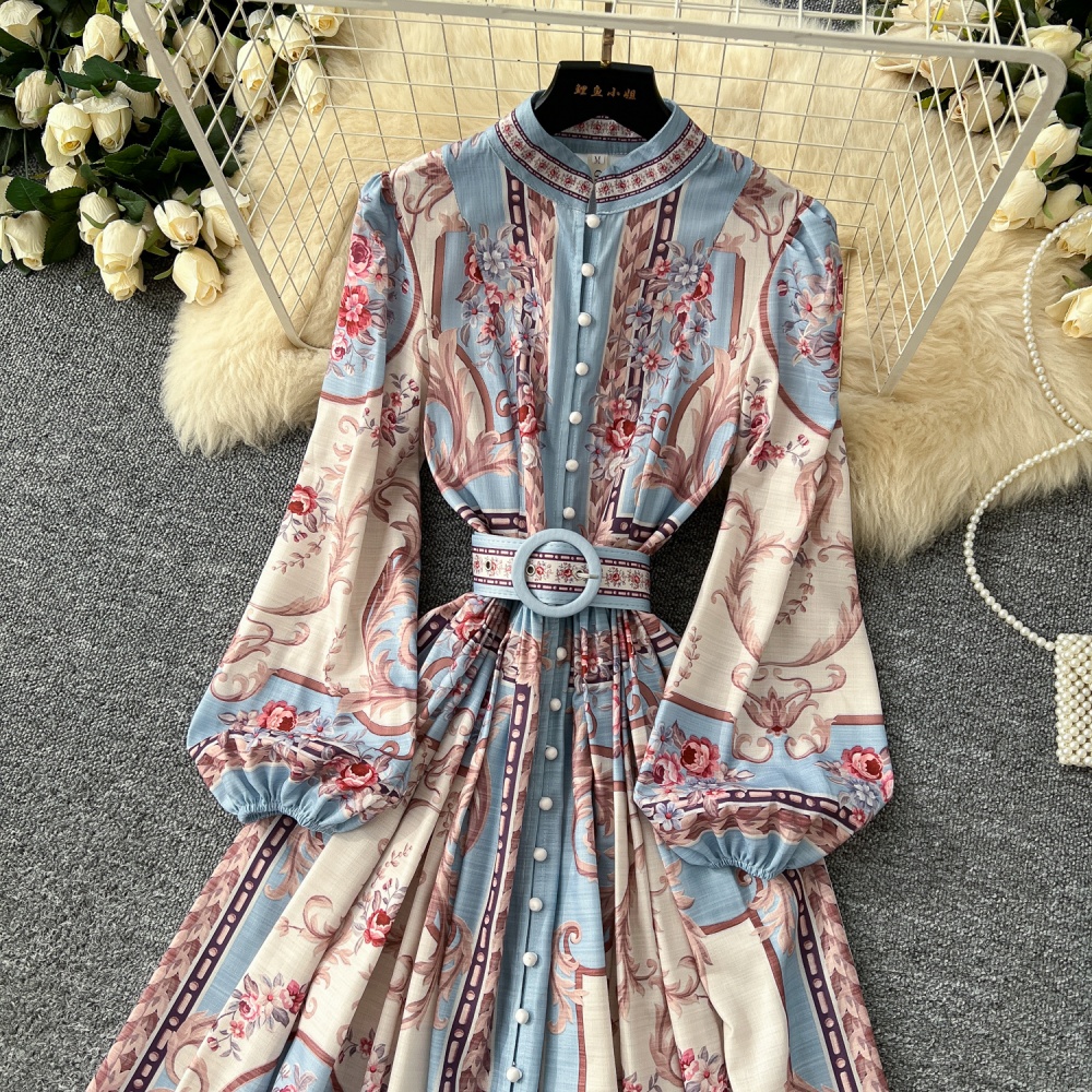 Single-breasted dress temperament long dress for women