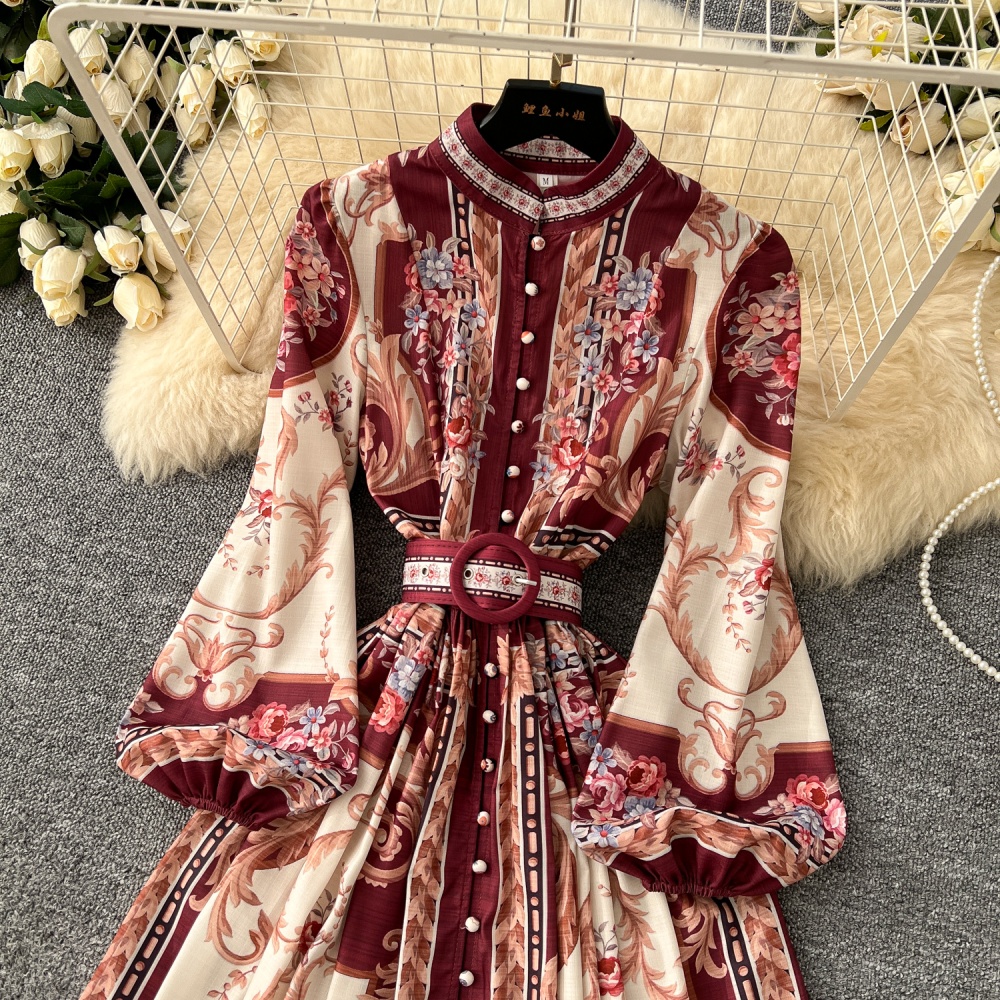 Single-breasted dress temperament long dress for women