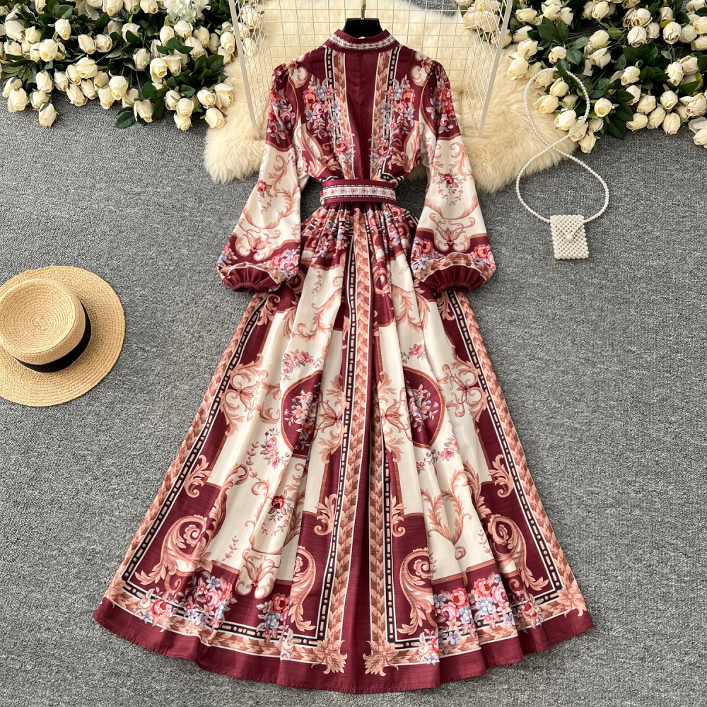 Single-breasted dress temperament long dress for women