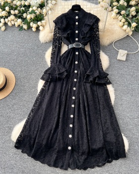 Embroidery long dress pinched waist dress for women