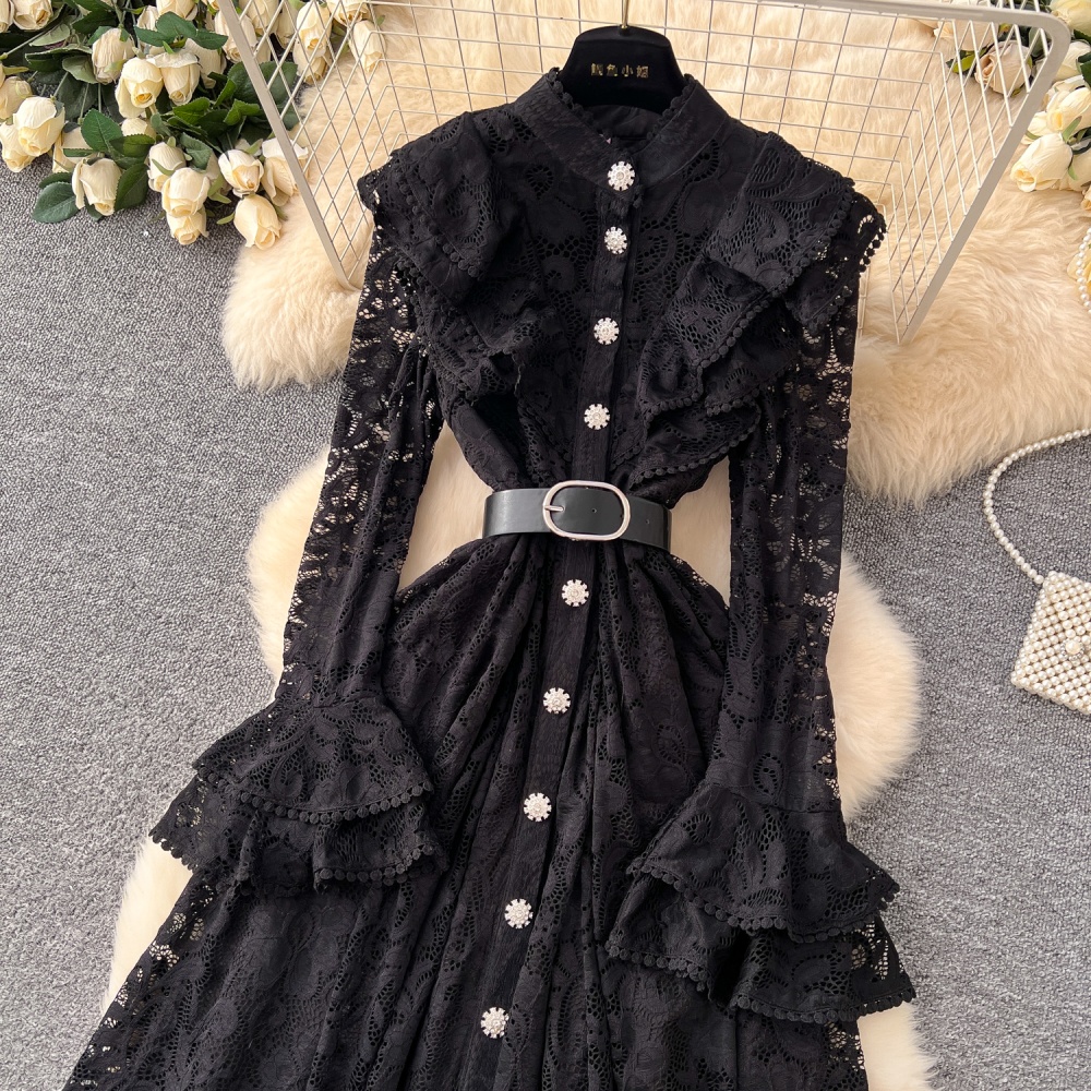 Embroidery long dress pinched waist dress for women