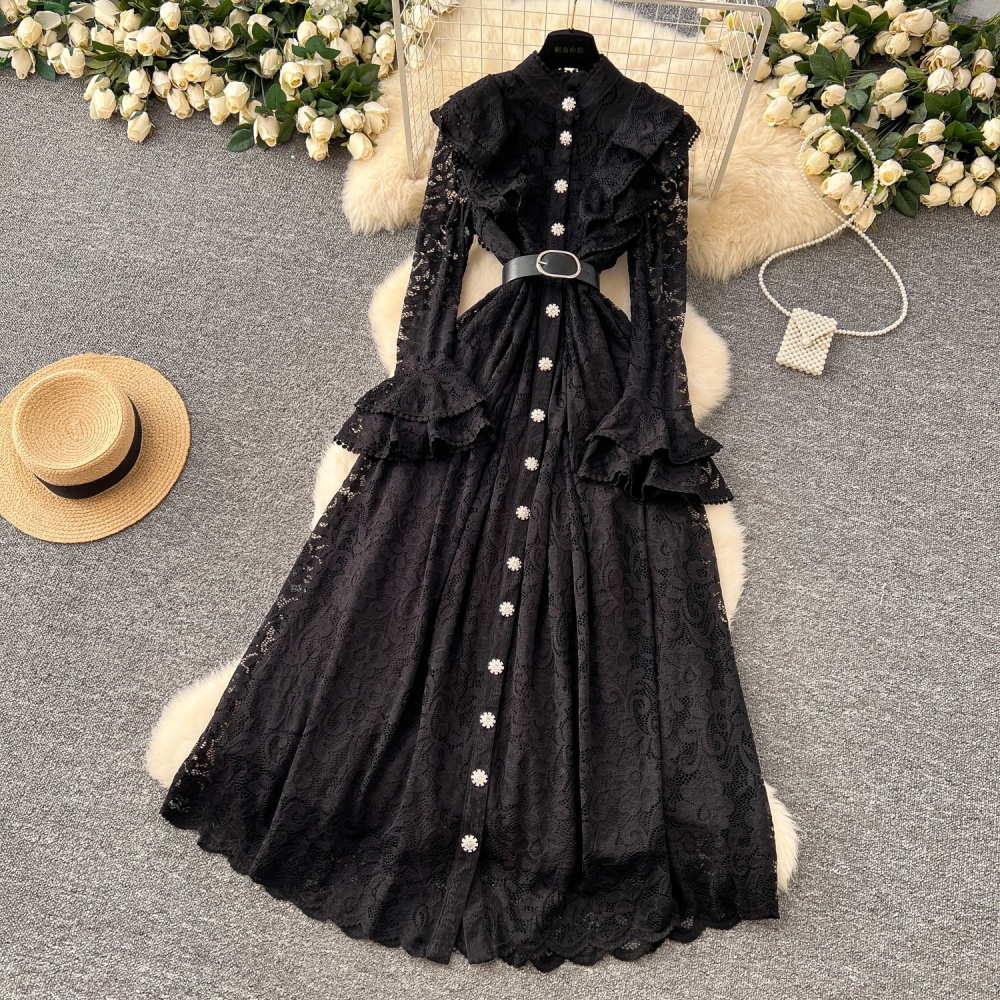 Embroidery long dress pinched waist dress for women