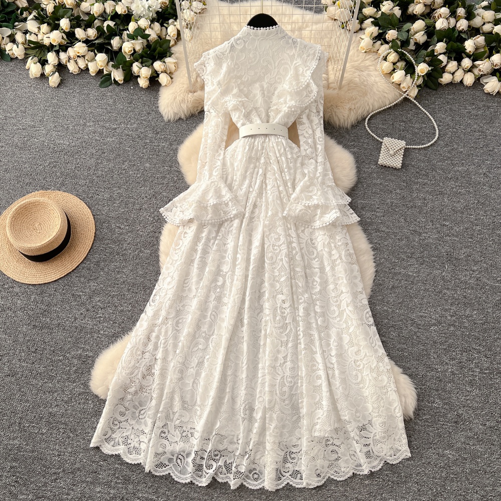 Embroidery long dress pinched waist dress for women