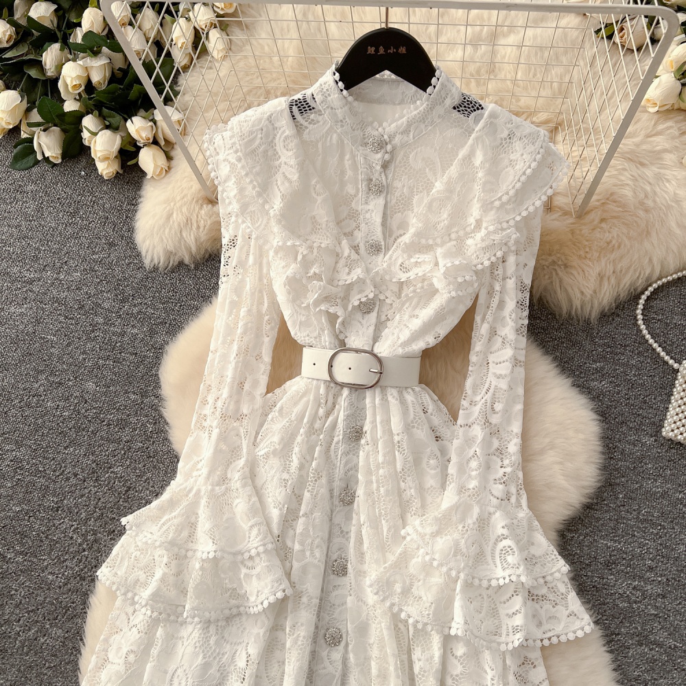 Embroidery long dress pinched waist dress for women