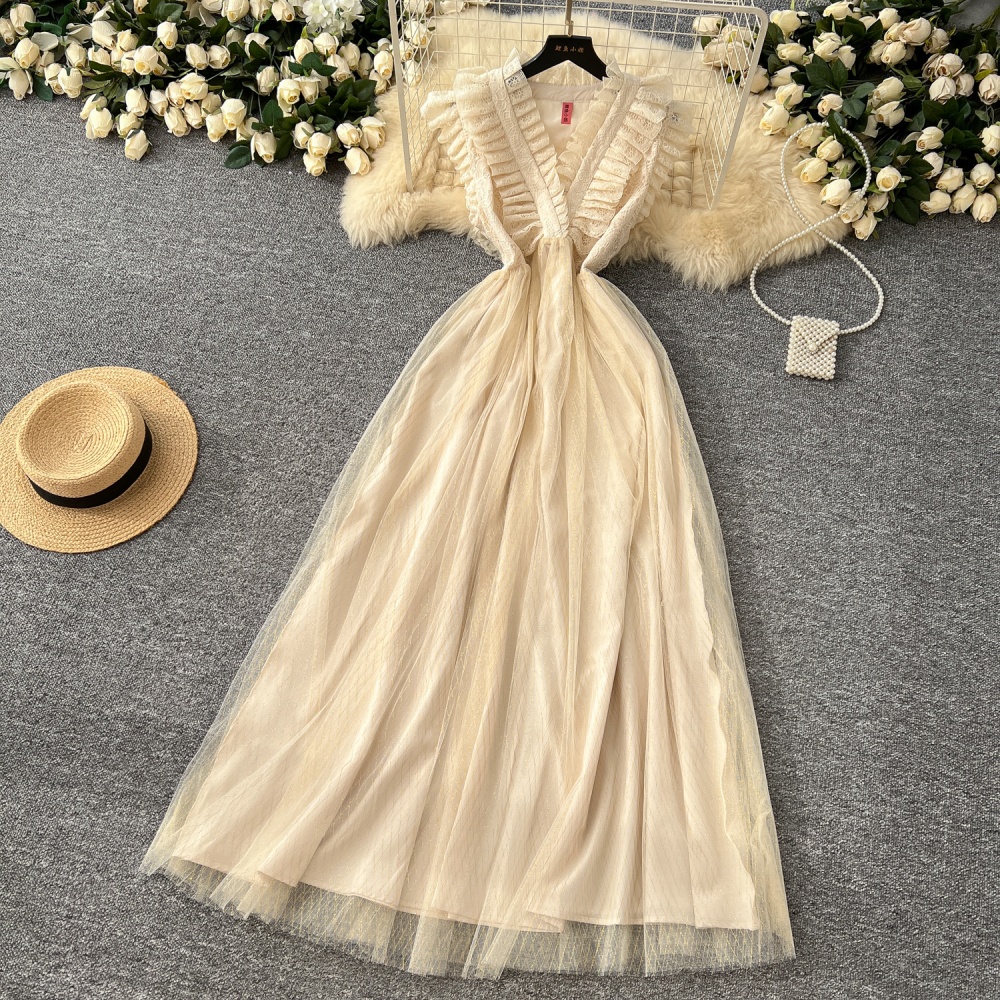 Wood ear liangsi long dress gauze pinched waist dress