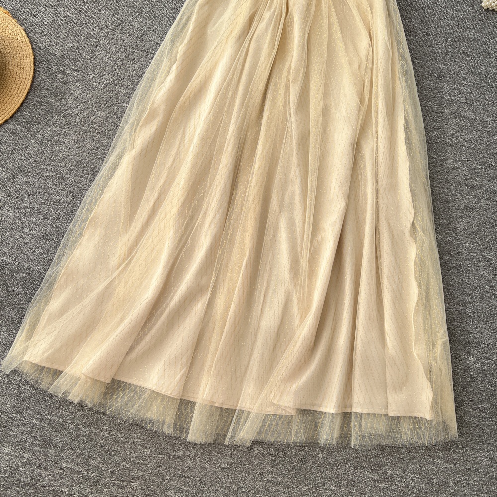 Wood ear liangsi long dress gauze pinched waist dress