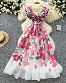 Pinched waist dress France style long dress for women