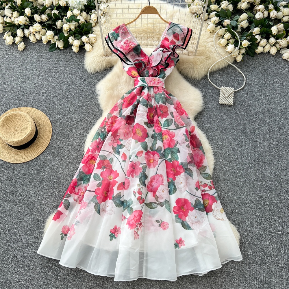 Pinched waist dress France style long dress for women