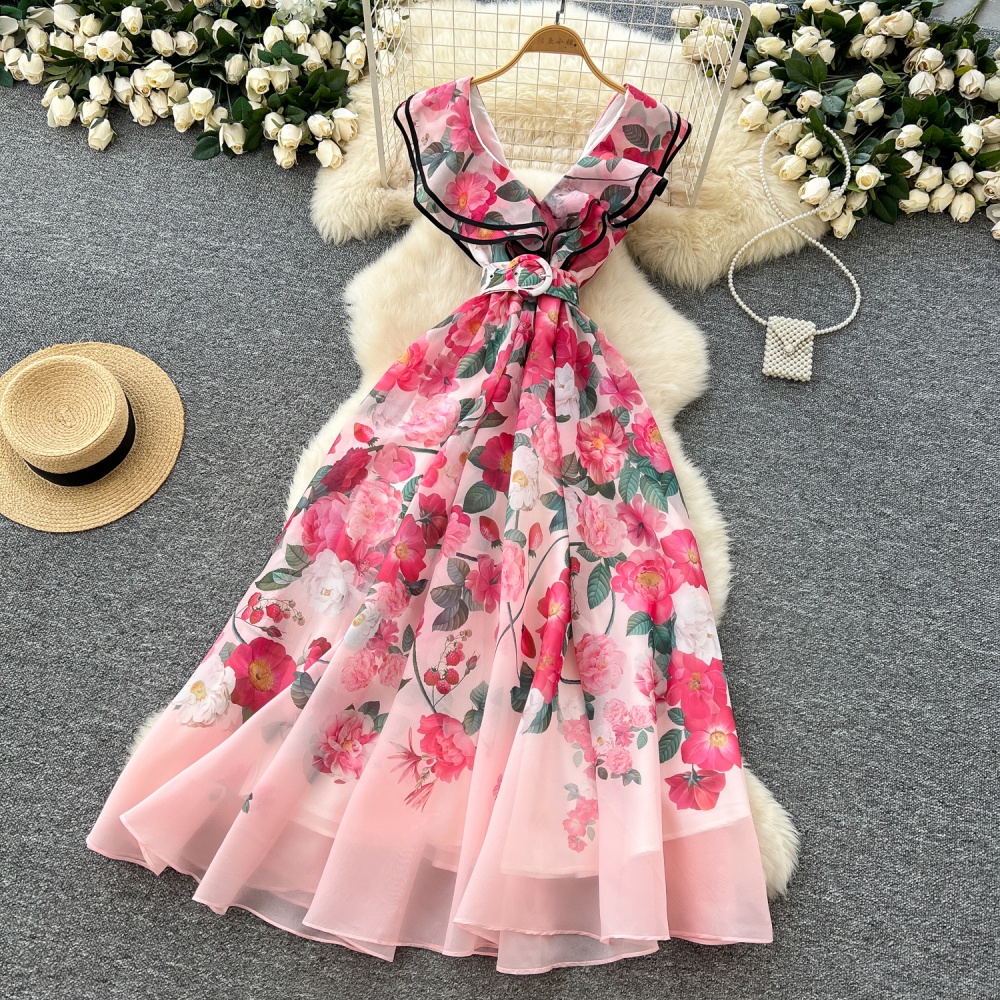 Pinched waist dress France style long dress for women