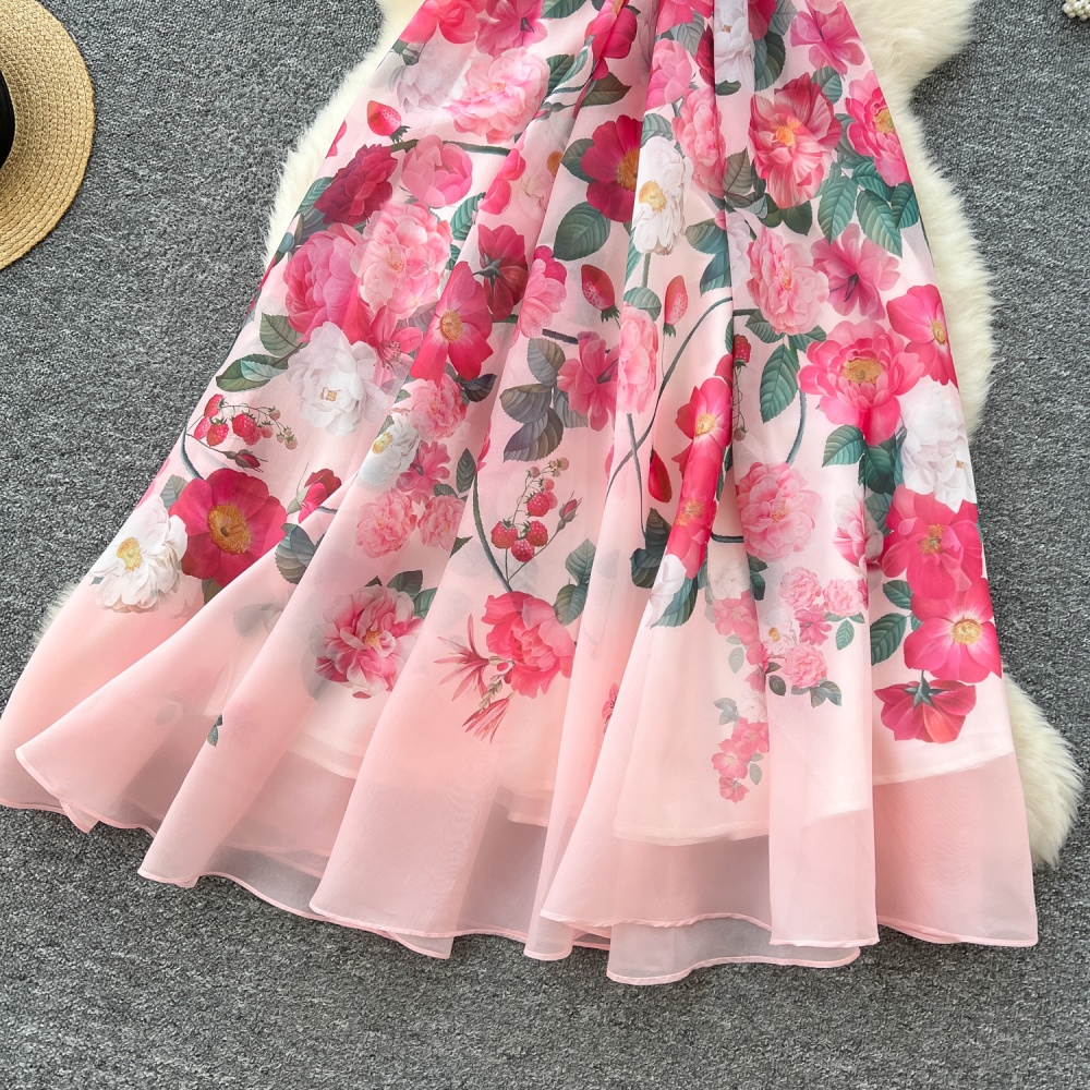 Pinched waist dress France style long dress for women