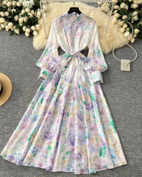 Pinched waist long dress elegant dress for women