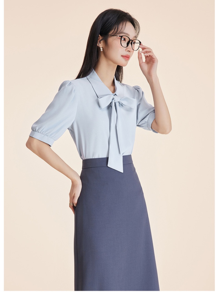 Profession blue chiffon shirt long sleeve tops