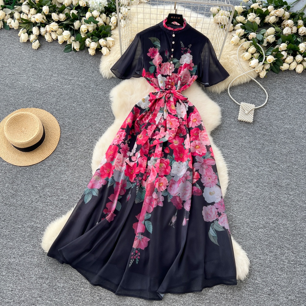 Pinched waist dress pearl long dress for women