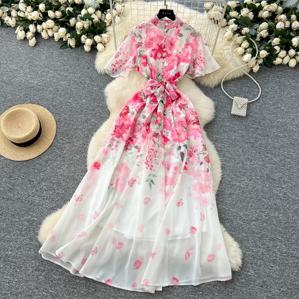 Pinched waist dress pearl long dress for women