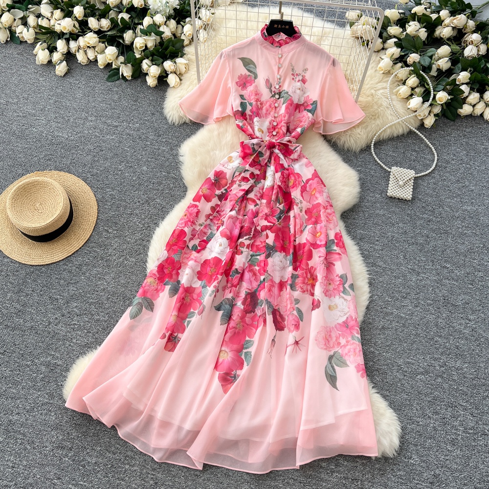 Pinched waist dress pearl long dress for women