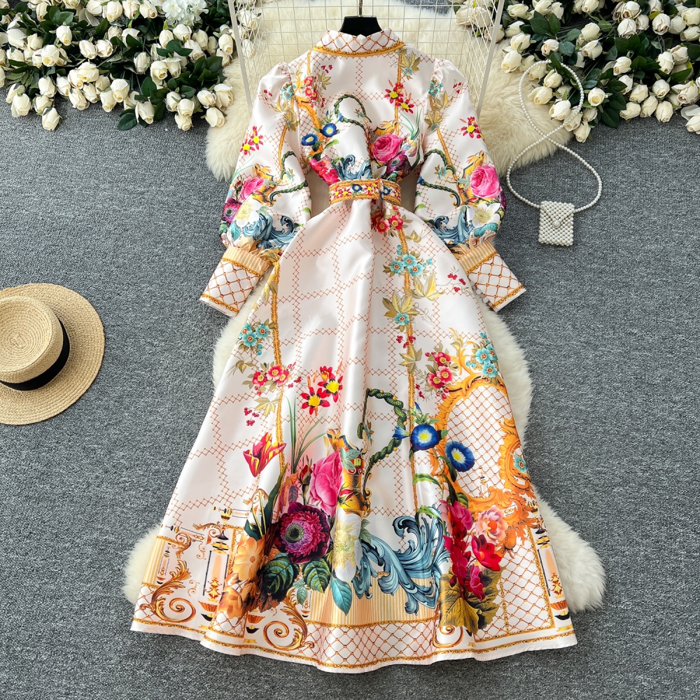 Elegant lapel dress breasted long dress for women