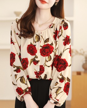 Large yard loose shirt round neck chiffon shirt