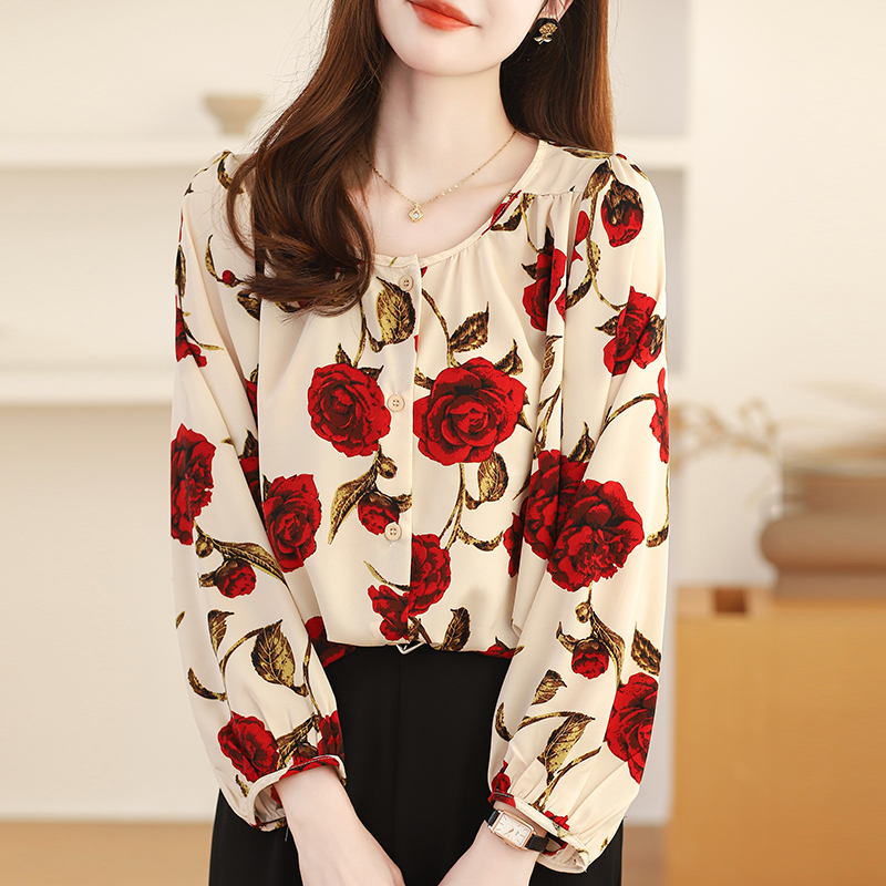 Large yard loose shirt round neck chiffon shirt