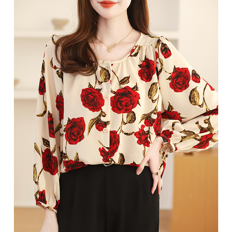 Large yard loose shirt round neck chiffon shirt