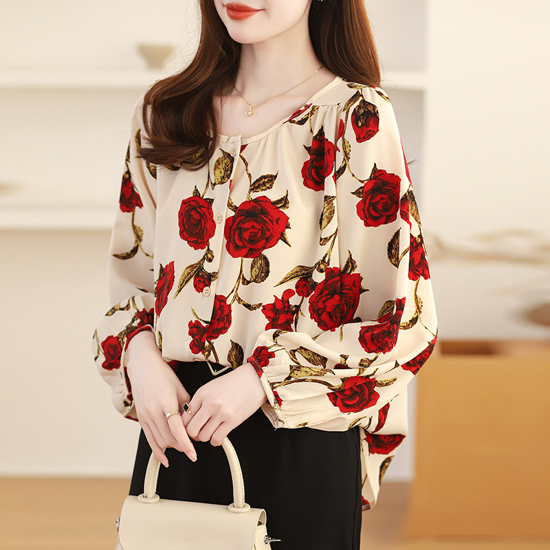 Large yard loose shirt round neck chiffon shirt