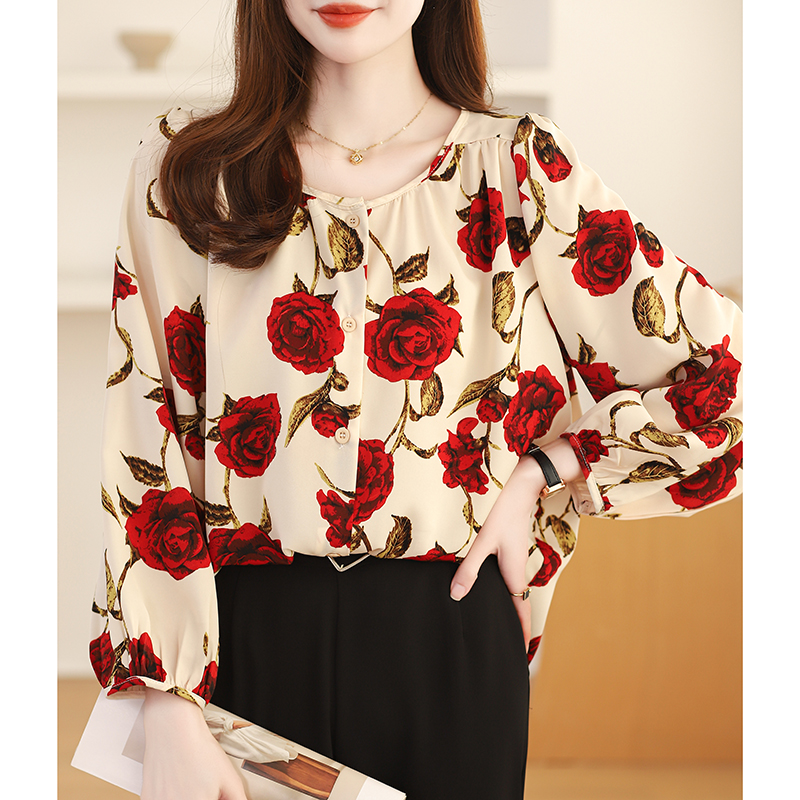 Large yard loose shirt round neck chiffon shirt