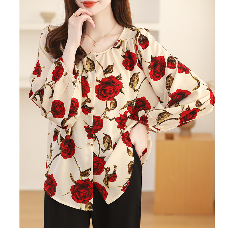 Large yard loose shirt round neck chiffon shirt