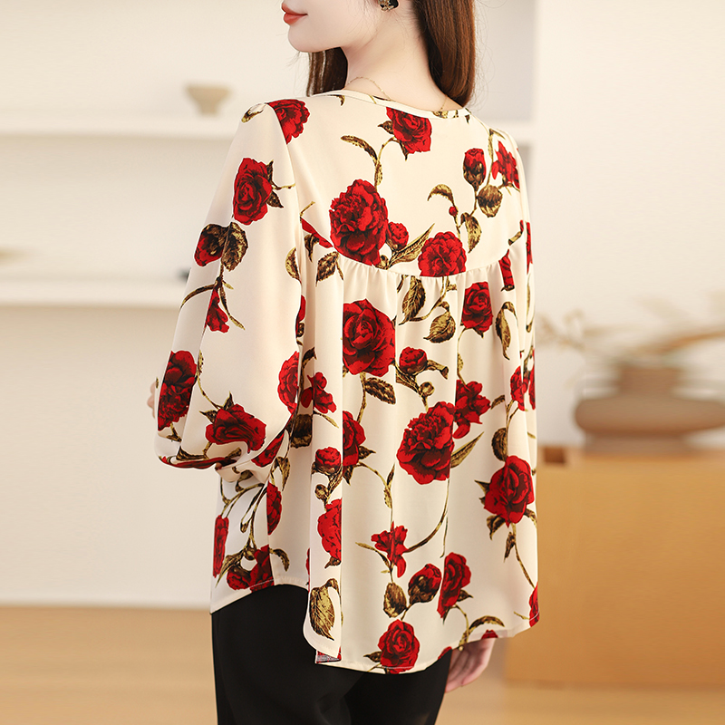 Large yard loose shirt round neck chiffon shirt