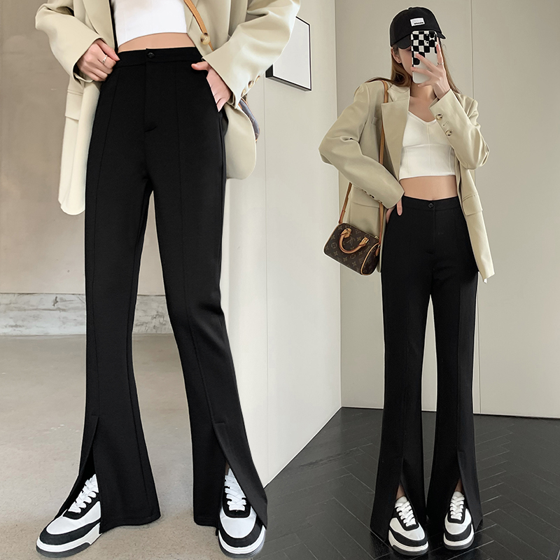 Wide leg high waist straight pants split slim Casual pants