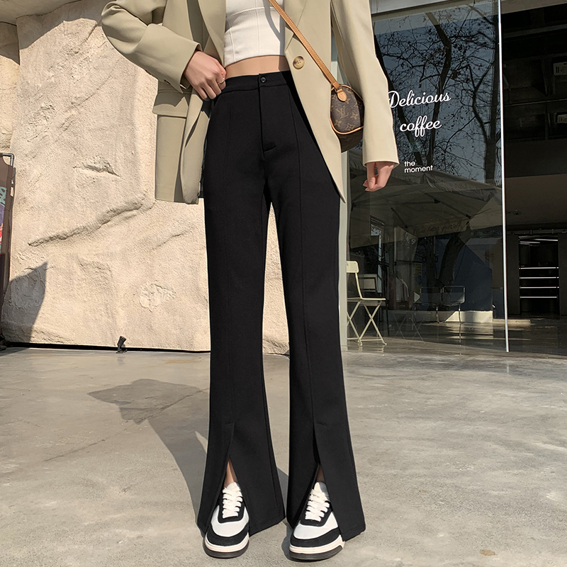 Wide leg high waist straight pants split slim Casual pants