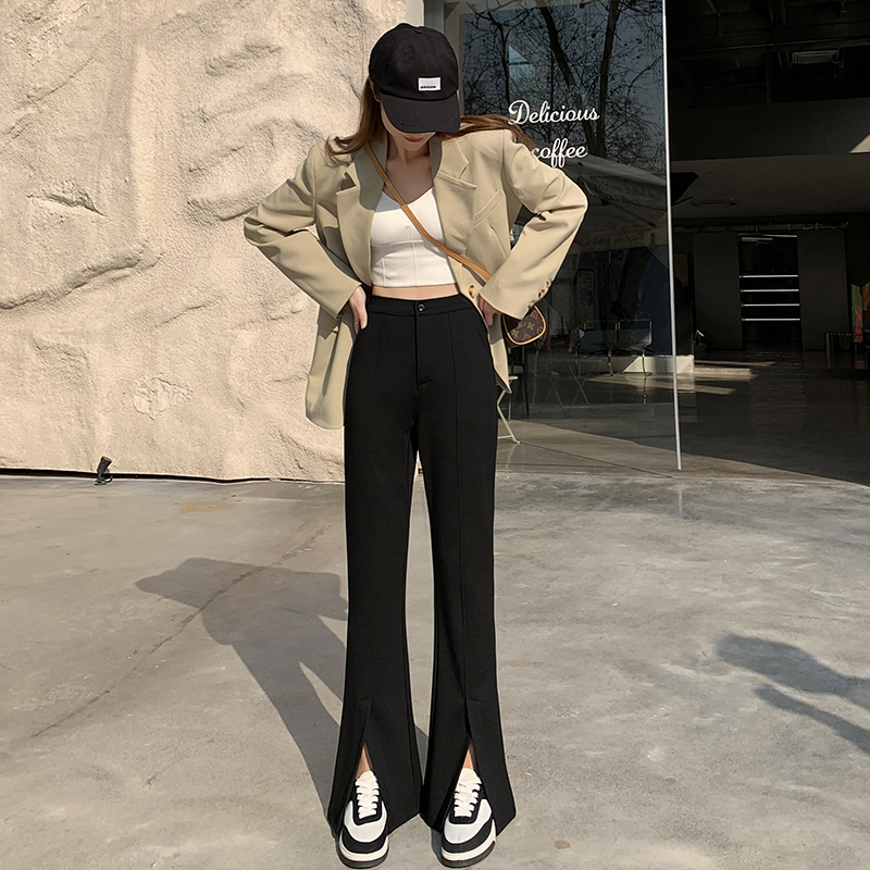 Wide leg high waist straight pants split slim Casual pants