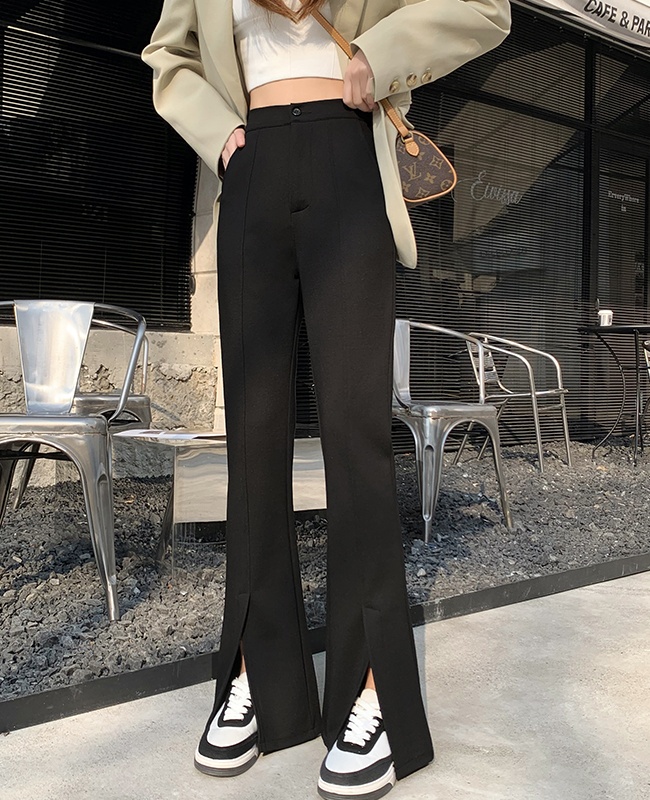 Wide leg high waist straight pants split slim Casual pants