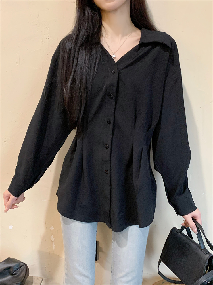 Long sleeve pinched waist shirt niche small shirt