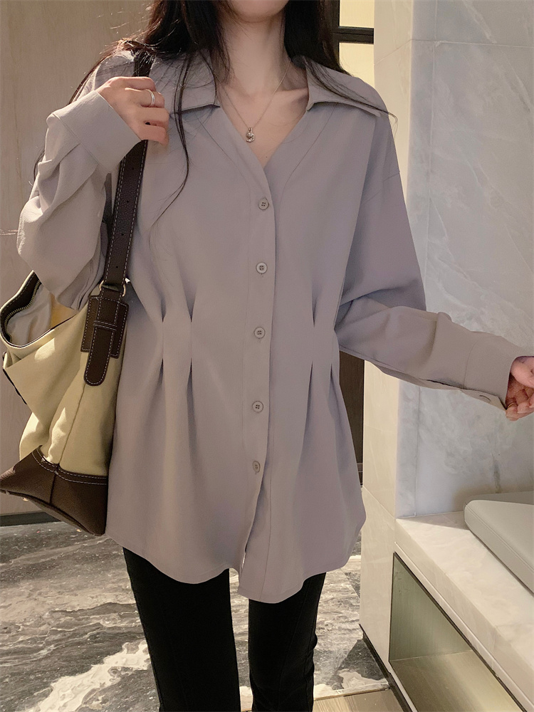 Long sleeve pinched waist shirt niche small shirt