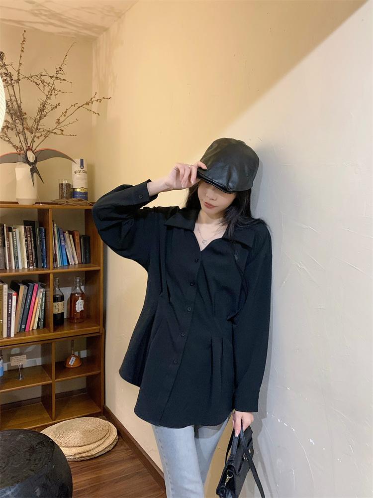 Long sleeve pinched waist shirt niche small shirt