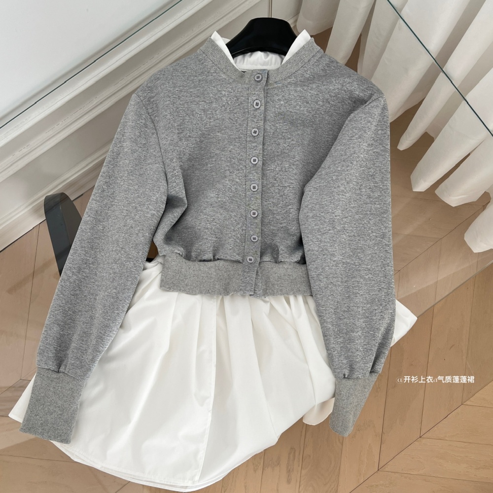 Knitted coat short skirt 2pcs set for women