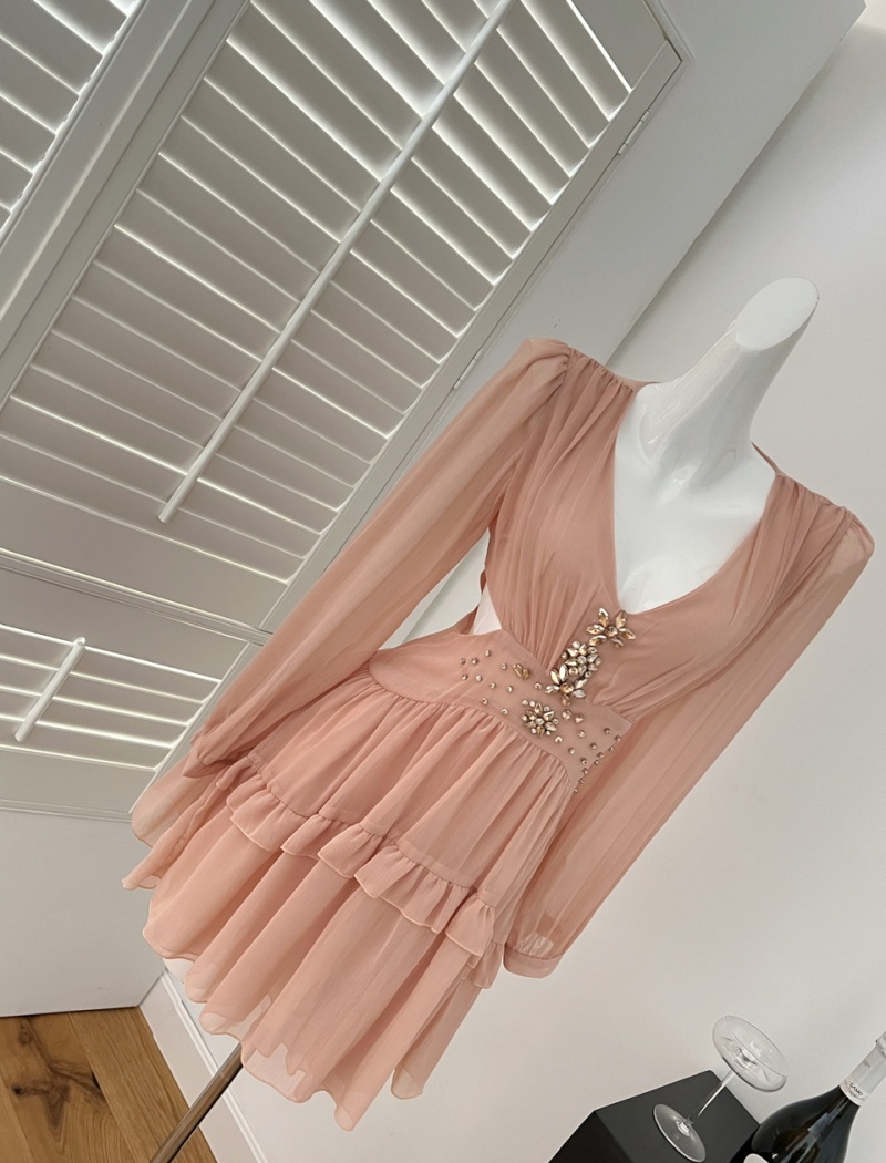 Rhinestone chiffon formal dress pinched waist dress for women