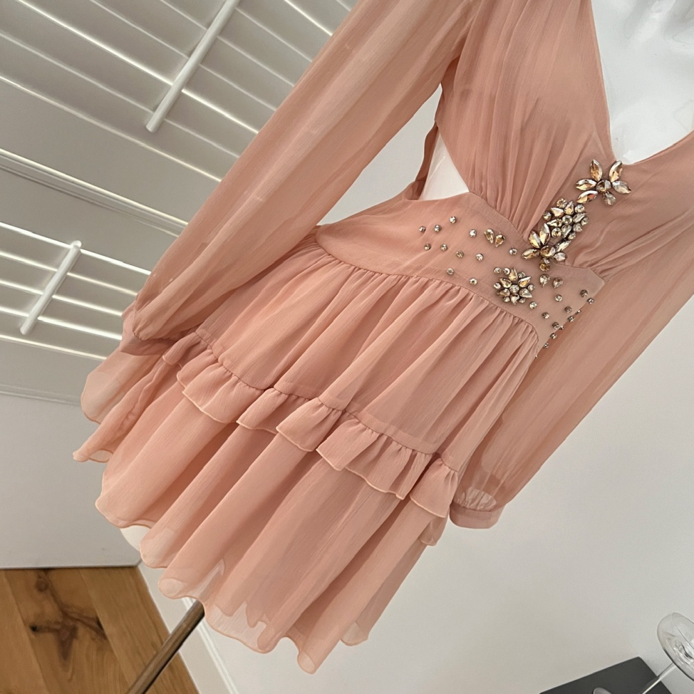 Rhinestone chiffon formal dress pinched waist dress for women